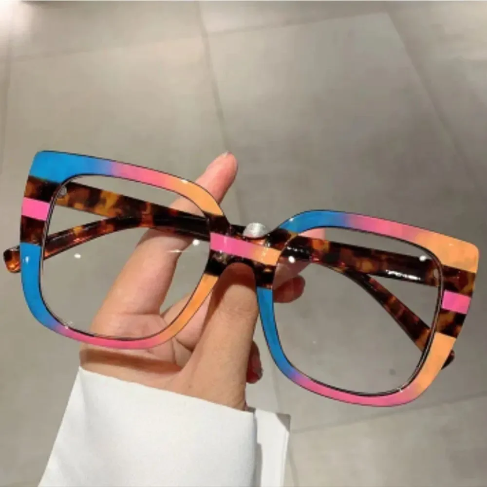 ♡♡♡Statement Stripped  Computer Glasses Colorful Bright Square Plastic Rims
